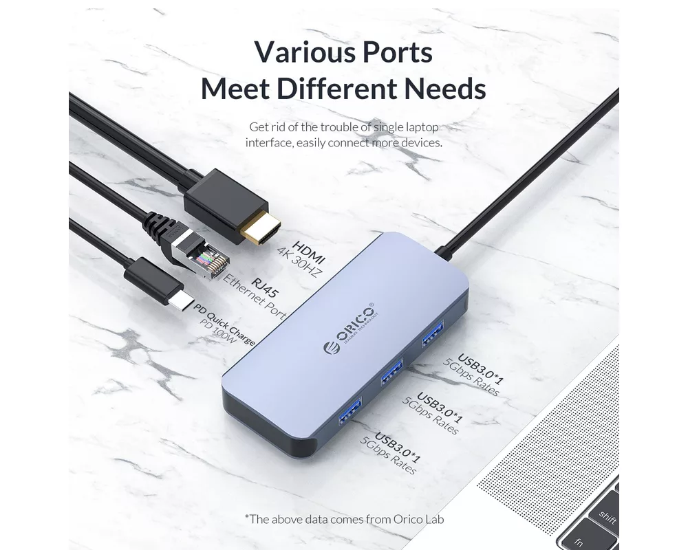Докинг станция Orico Docking Station Type-C Power Distribution 3.0 100W - LAN 7