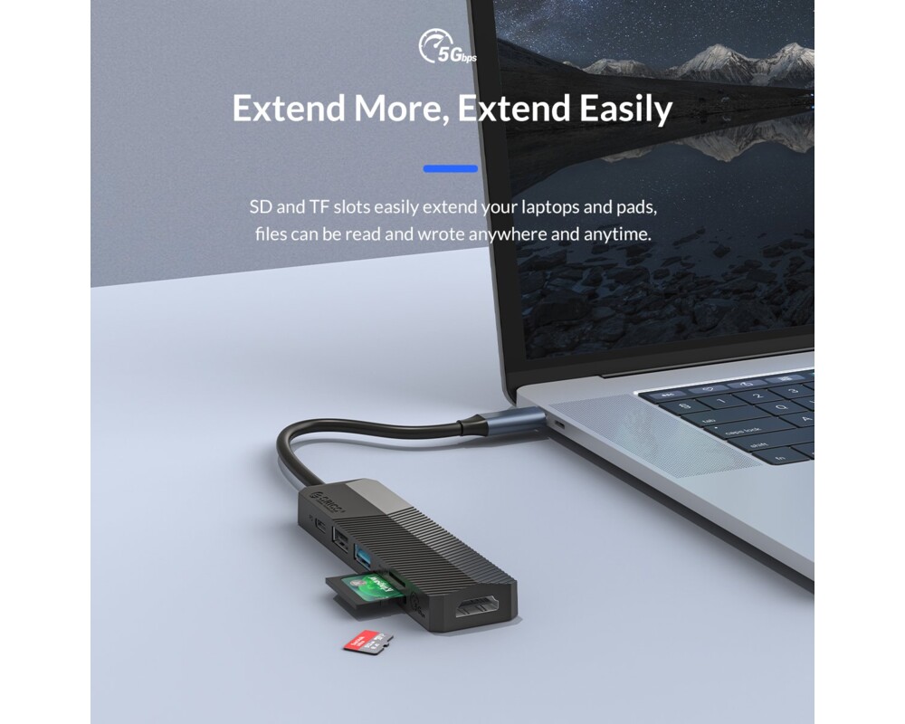 Докинг станция Orico Docking Station Type-C 5-in-1 - MDK-5P Black - Card Reader 7