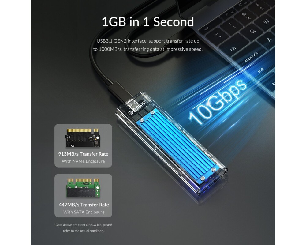 Аксесоар за съхранение Orico външна кутия за диск Storage - Case - M.2 NVMe/SATA M/B key - USB3.1 Type-C Gen.2 10Gbps 9
