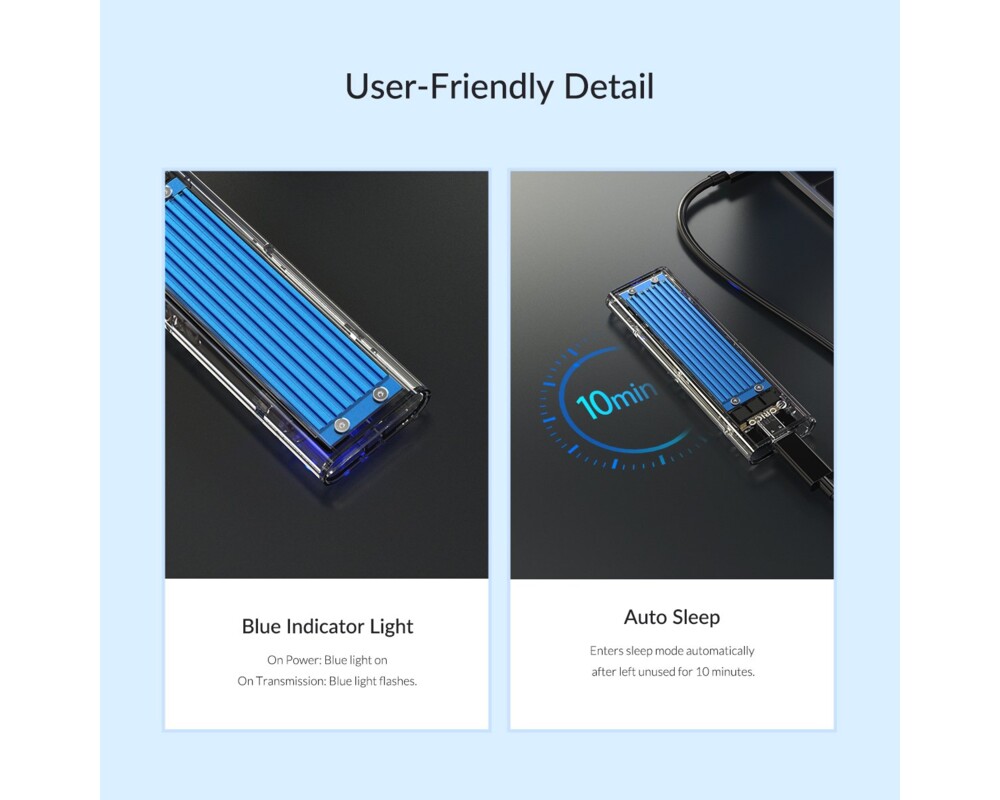 Аксесоар за съхранение Orico външна кутия за диск Storage - Case - M.2 NVMe/SATA M/B key - USB3.1 Type-C Gen.2 10Gbps 17