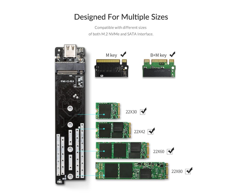 Аксесоар за съхранение Orico външна кутия за диск Storage - Case - M.2 NVMe/SATA M/B key - USB3.1 Type-C Gen.2 10Gbps 15