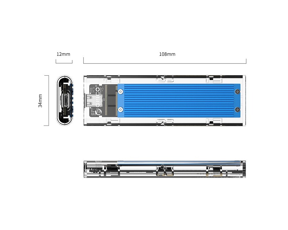 Аксесоар за съхранение Orico външна кутия за диск Storage - Case - M.2 NVMe/SATA M/B key - USB3.1 Type-C Gen.2 10Gbps 5