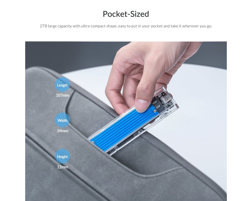 Аксесоар за съхранение Orico външна кутия за диск Storage - Case - M.2 NVMe/SATA M/B key - USB3.1 Type-C Gen.2 10Gbps 14