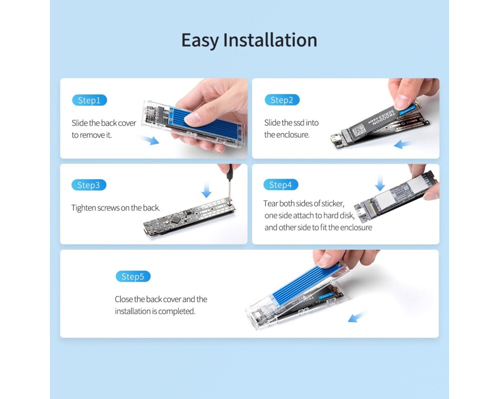 Аксесоар за съхранение Orico външна кутия за диск Storage - Case - M.2 NVMe/SATA M/B key - USB3.1 Type-C Gen.2 10Gbps 20