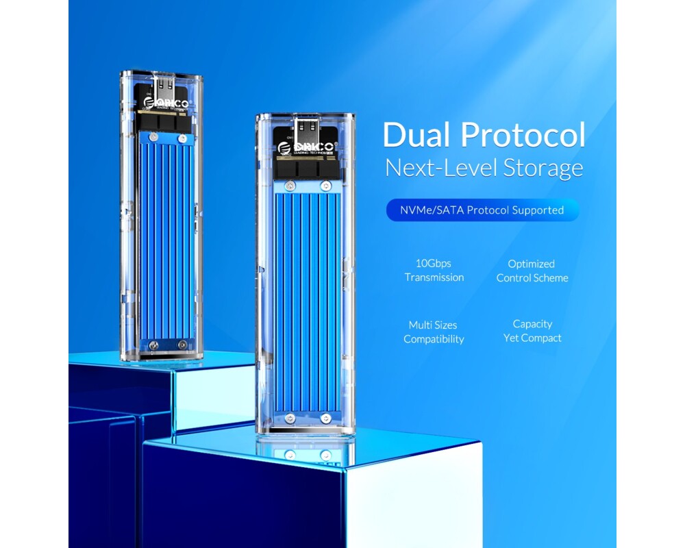 Аксесоар за съхранение Orico външна кутия за диск Storage - Case - M.2 NVMe/SATA M/B key - USB3.1 Type-C Gen.2 10Gbps 6