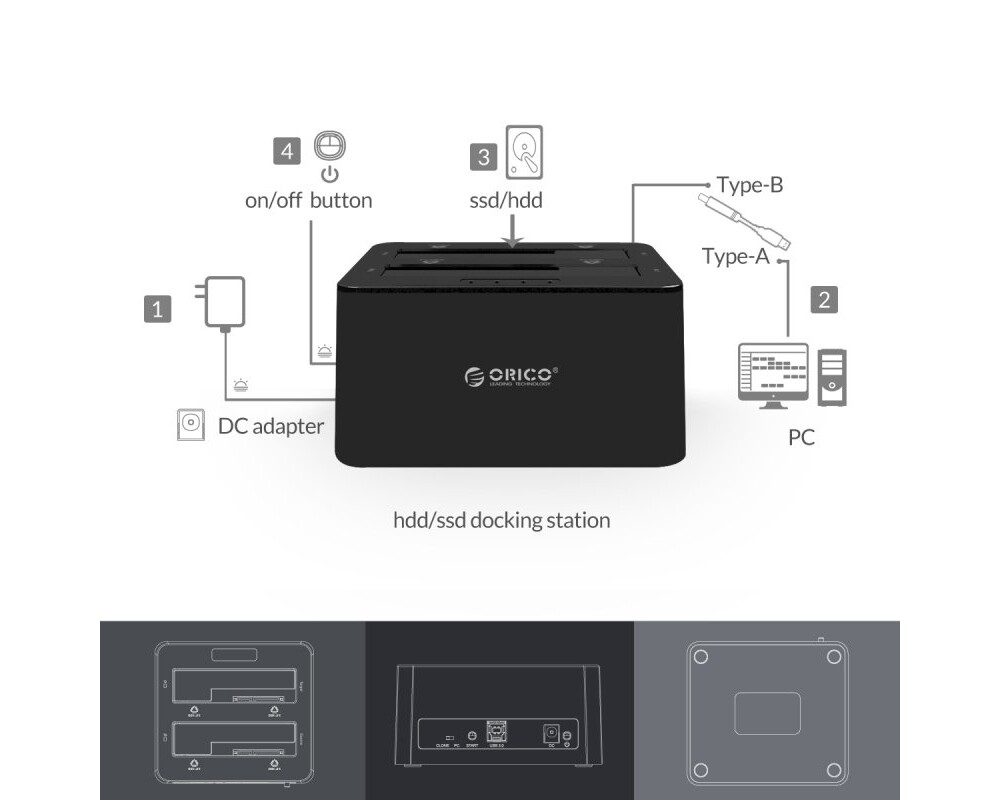 Аксесоар за съхранение Orico докинг станция Storage - HDD/SSD D... 7