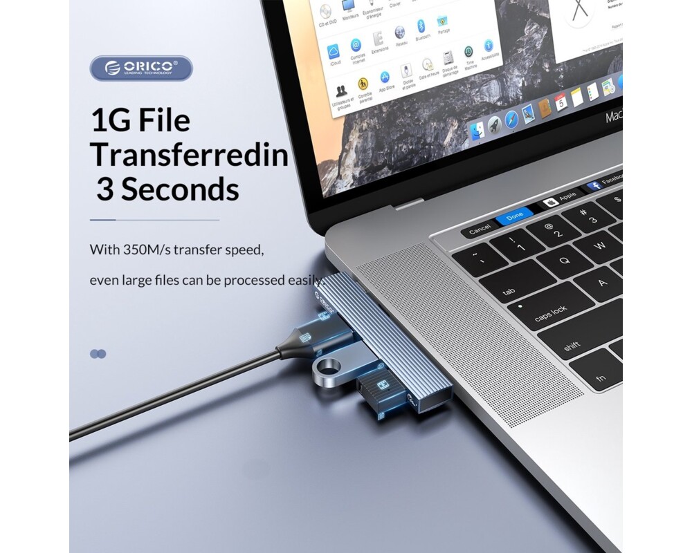 USB хъб Orico USB3.0/2.0 HUB 3 port TYPE C 8