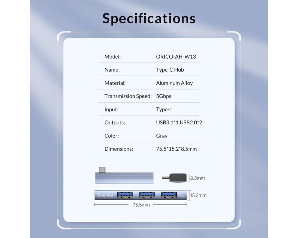 USB хъб Orico USB3.0/2.0 HUB 3 port TYPE C 12