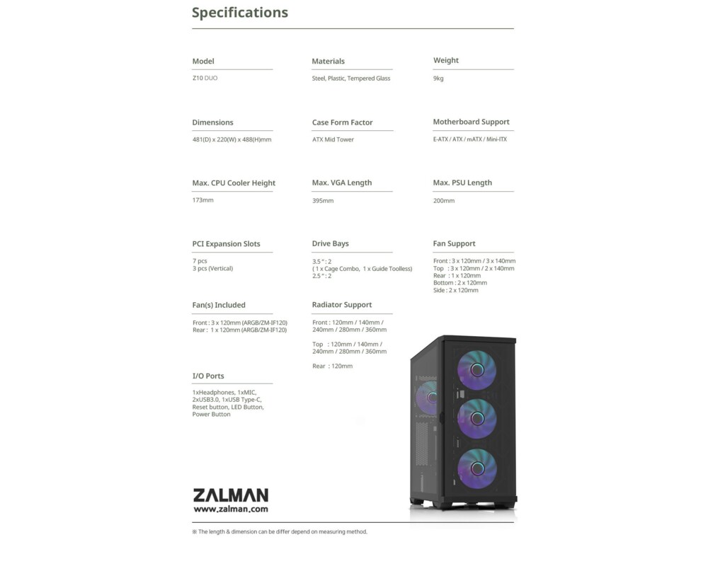 Кутия Zalman EATX - Z10 DUO - Mesh/Tempered Gl... 31