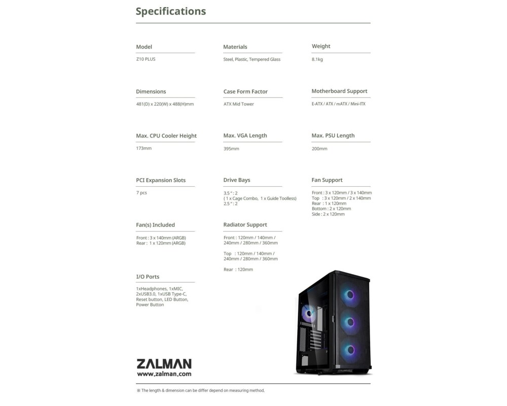 Кутия Zalman EATX - Z10 PLUS - Tempered Glass 20