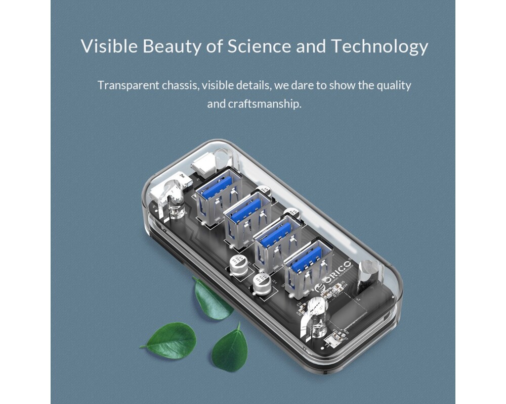 USB хъб Orico USB3.0 HUB 4 port Transparent - F4... 7