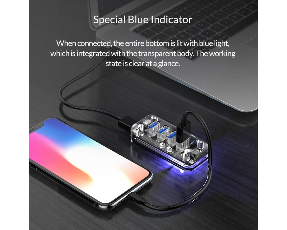 USB хъб Orico USB3.0 HUB 4 port Transparent - F4... 12