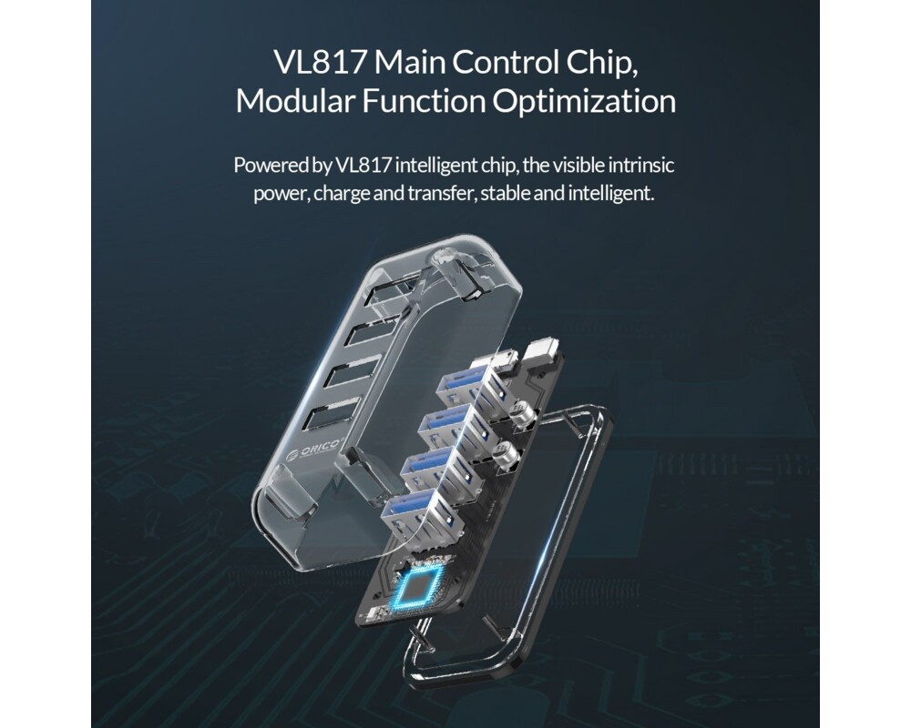 USB хъб Orico USB3.0 HUB 4 port Transparent - F4... 9