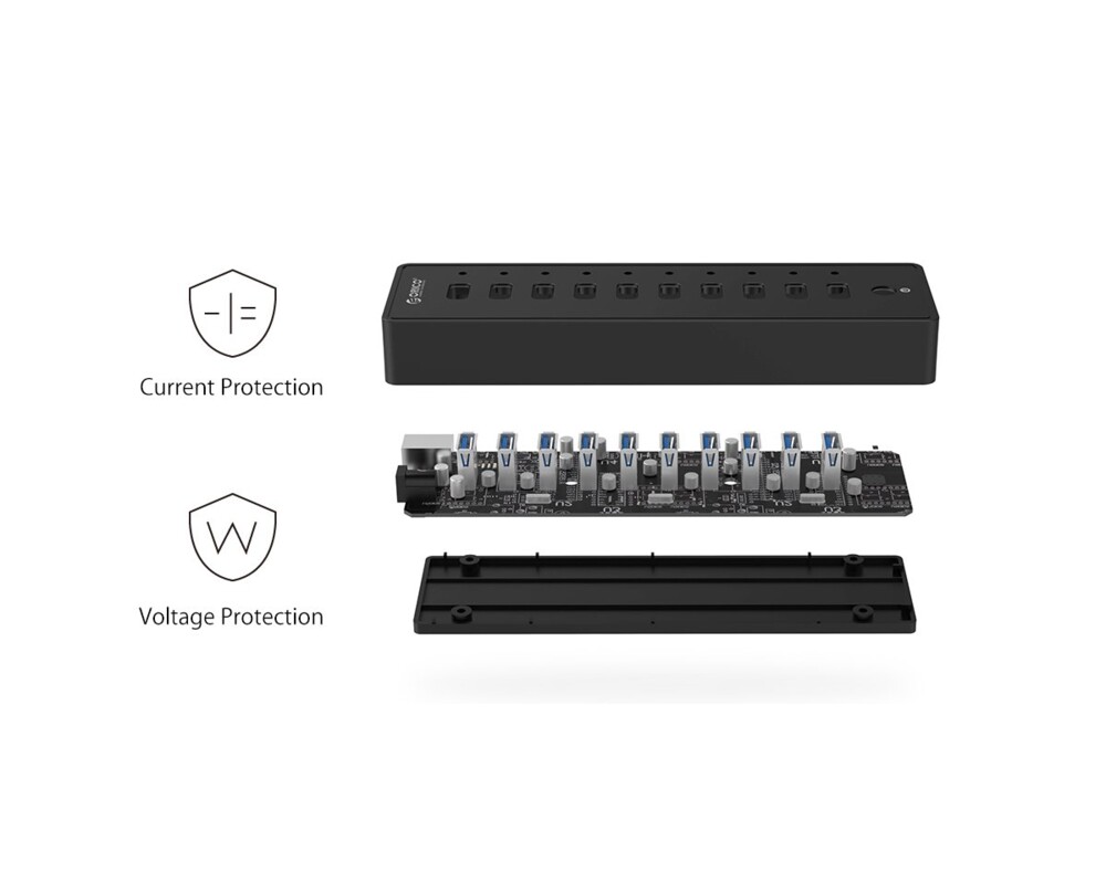 USB хъб Orico USB3.0 HUB 10 port with Premium Power Adapter 13
