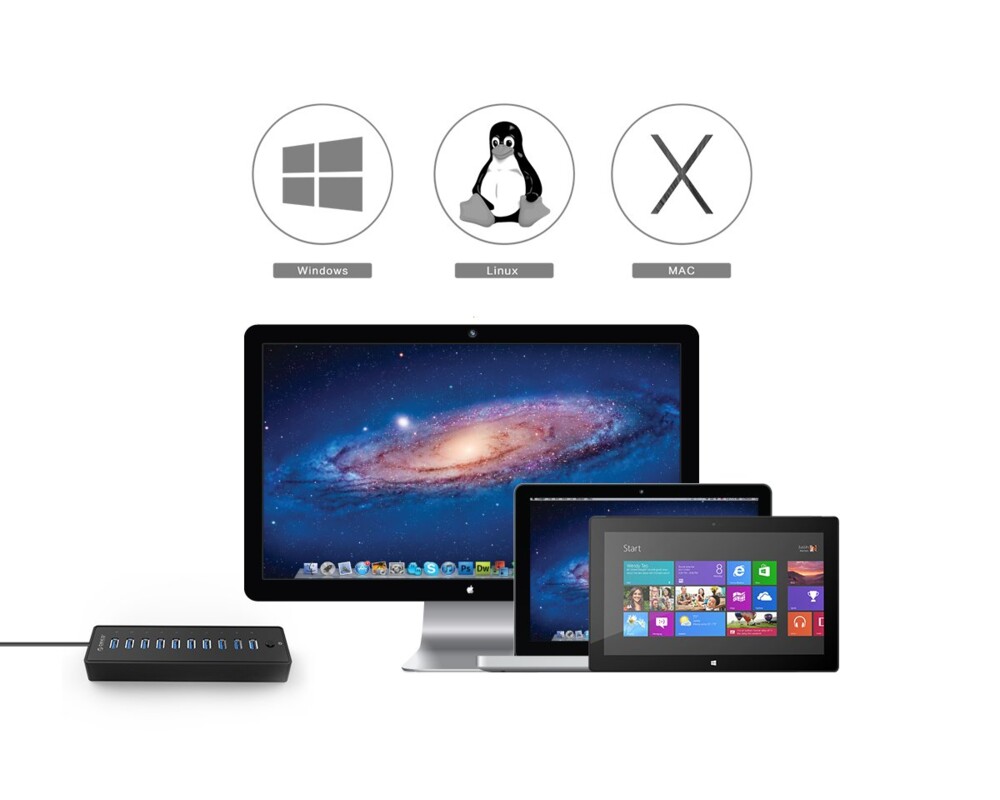 USB хъб Orico USB3.0 HUB 10 port with Premium Power Adapter 14