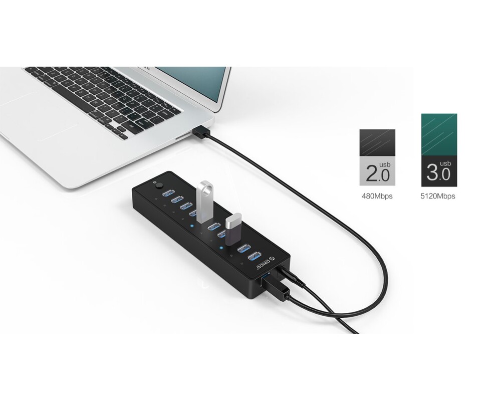 USB хъб Orico USB3.0 HUB 10 port with Premium Power Adapter 9