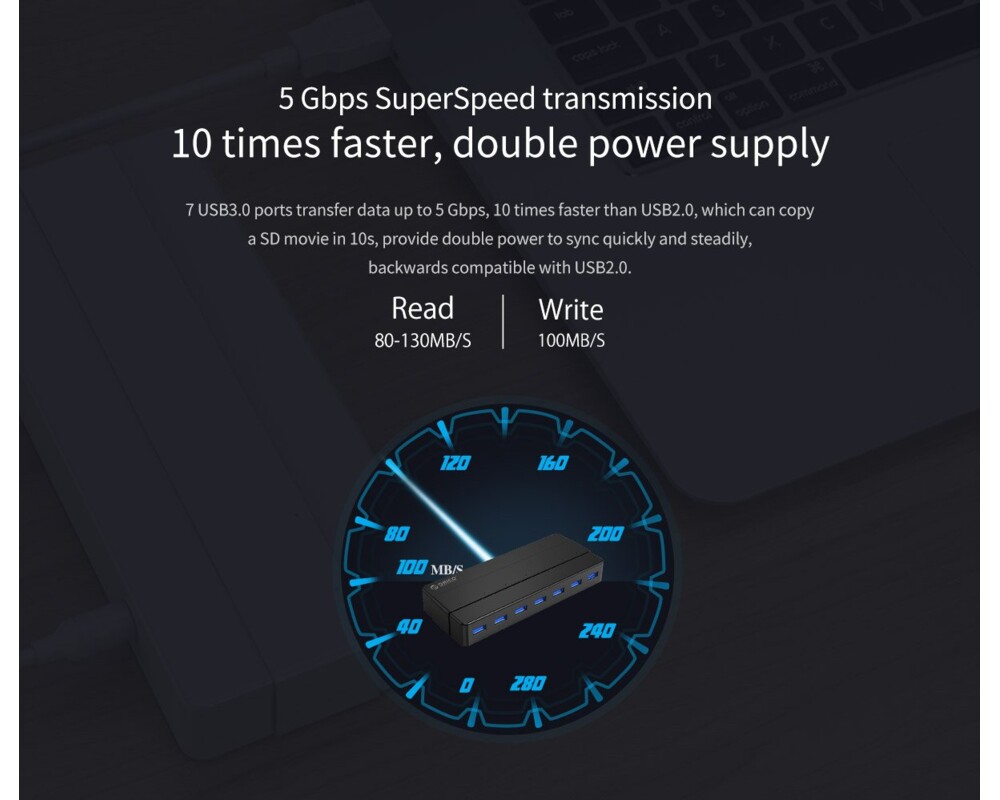 USB хъб Orico USB3.0 HUB 7 port with Premium Power Adapter 9