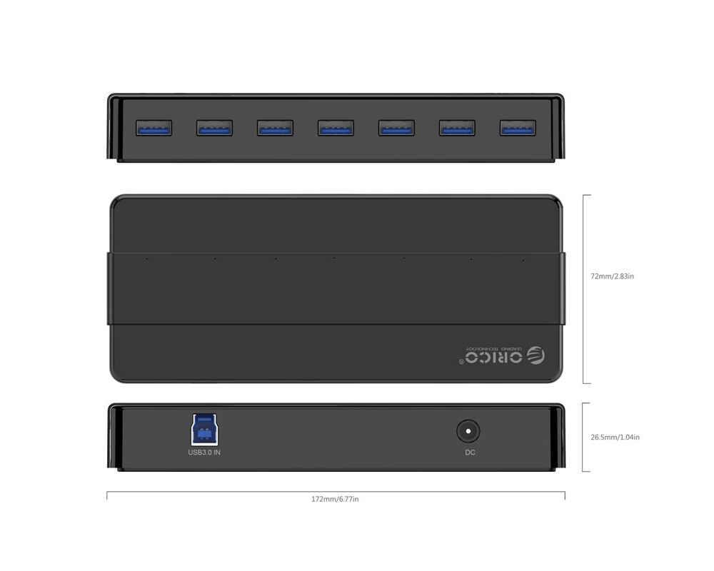 USB хъб Orico USB3.0 HUB 7 port with Premium Power Adapter 3
