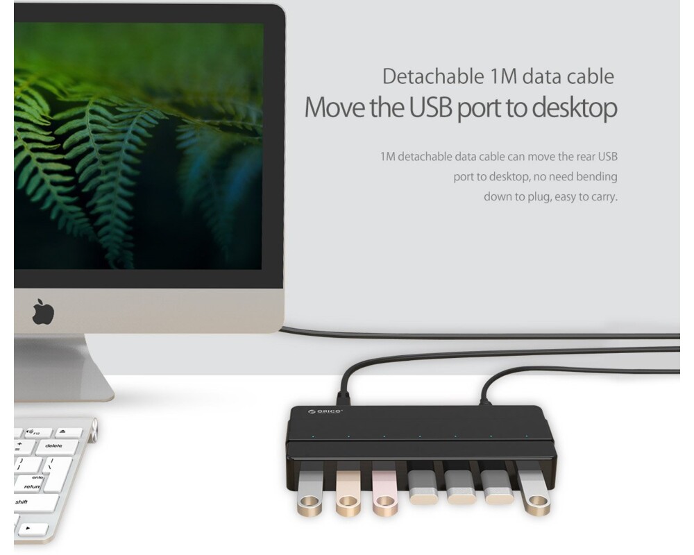 USB хъб Orico USB3.0 HUB 7 port with Premium Power Adapter 12