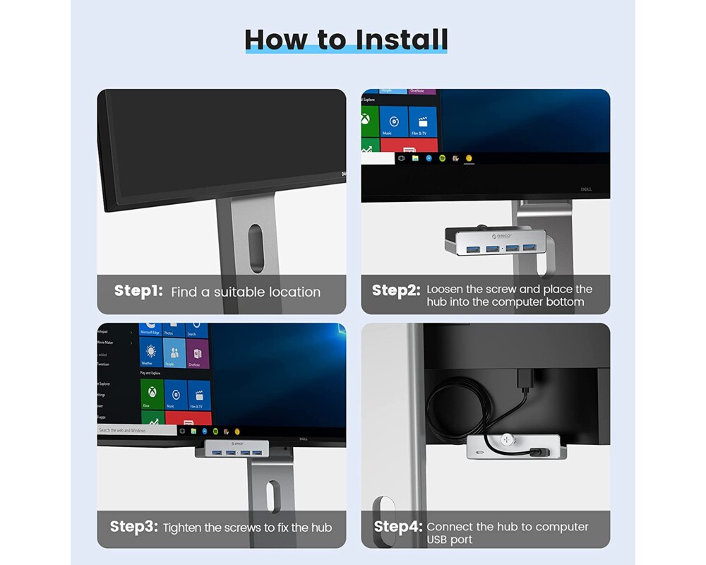 USB хъб Orico USB 3.0 HUB Clip Type 4 port - aux Micro-USB power input 3