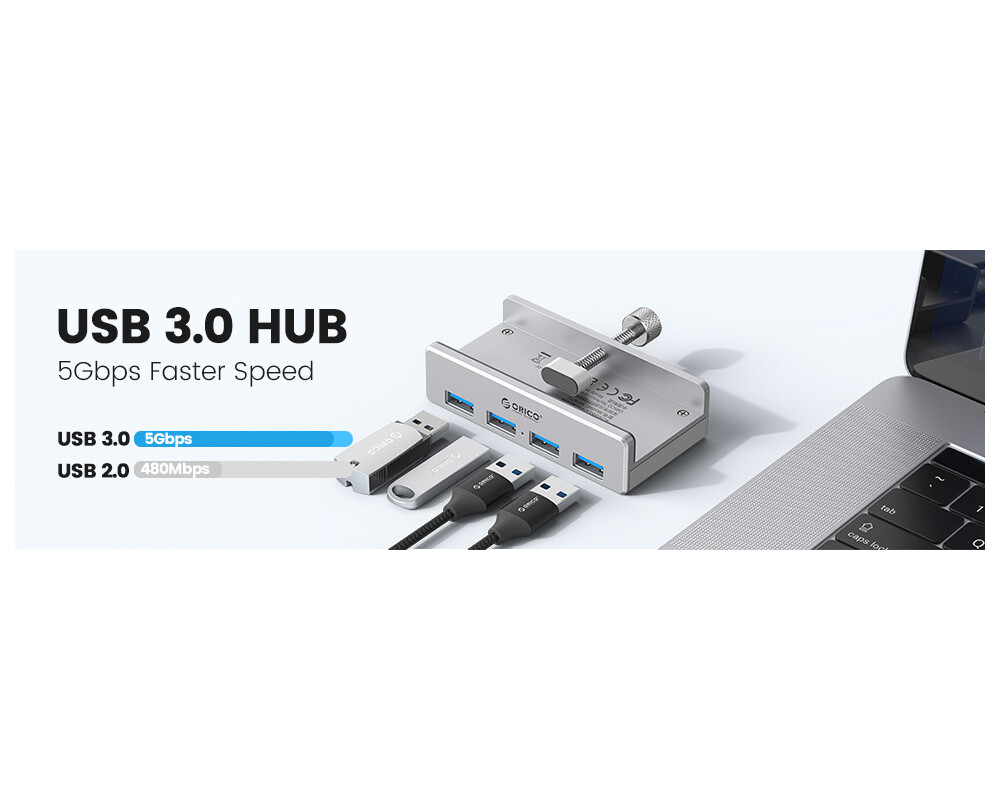 USB хъб Orico USB 3.0 HUB Clip Type 4 port - aux Micro-USB power input 11