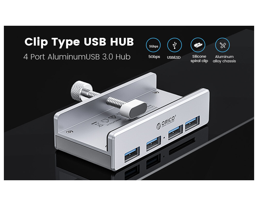 USB хъб Orico USB 3.0 HUB Clip Type 4 port - aux Micro-USB power input 9
