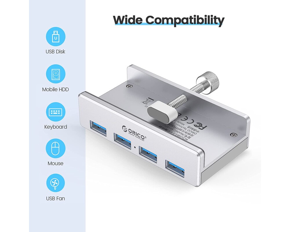 USB хъб Orico USB 3.0 HUB Clip Type 4 port - aux Micro-USB power input 6