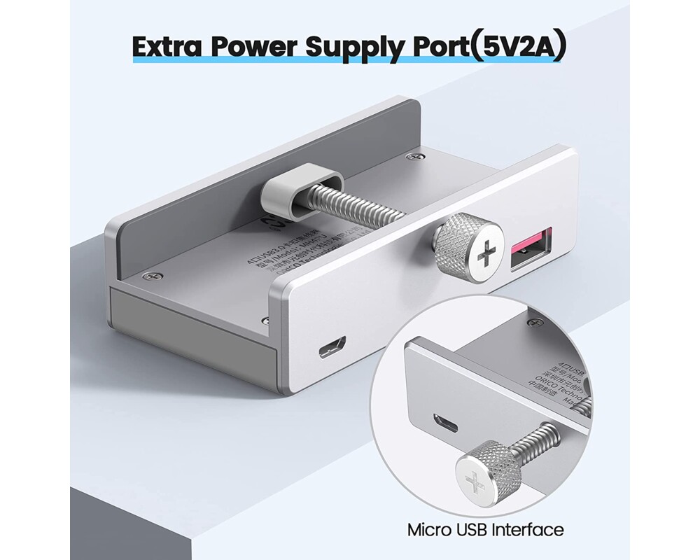 USB хъб Orico USB 3.0 HUB Clip Type 4 port - aux Micro-USB power input 7