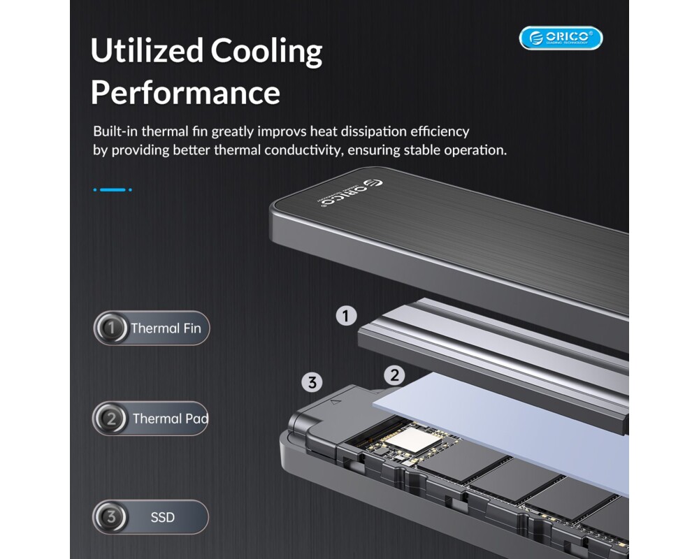 Аксесоар за съхранение Orico външна кутия за диск Storage - Case - M.2 NVMe M key - USB3.1 Gen2 Type-C 8