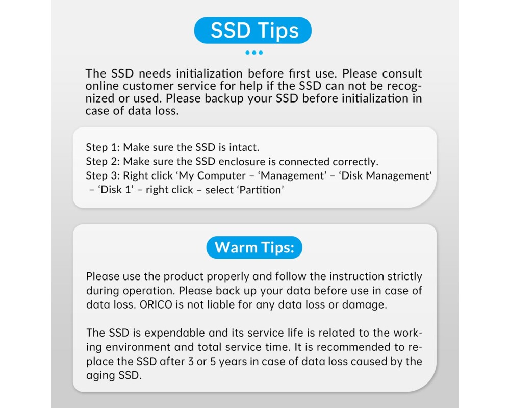 Аксесоар за съхранение Orico външна кутия за диск Storage - Case - M.2 NVMe M key - USB3.1 Gen2 Type-C 23