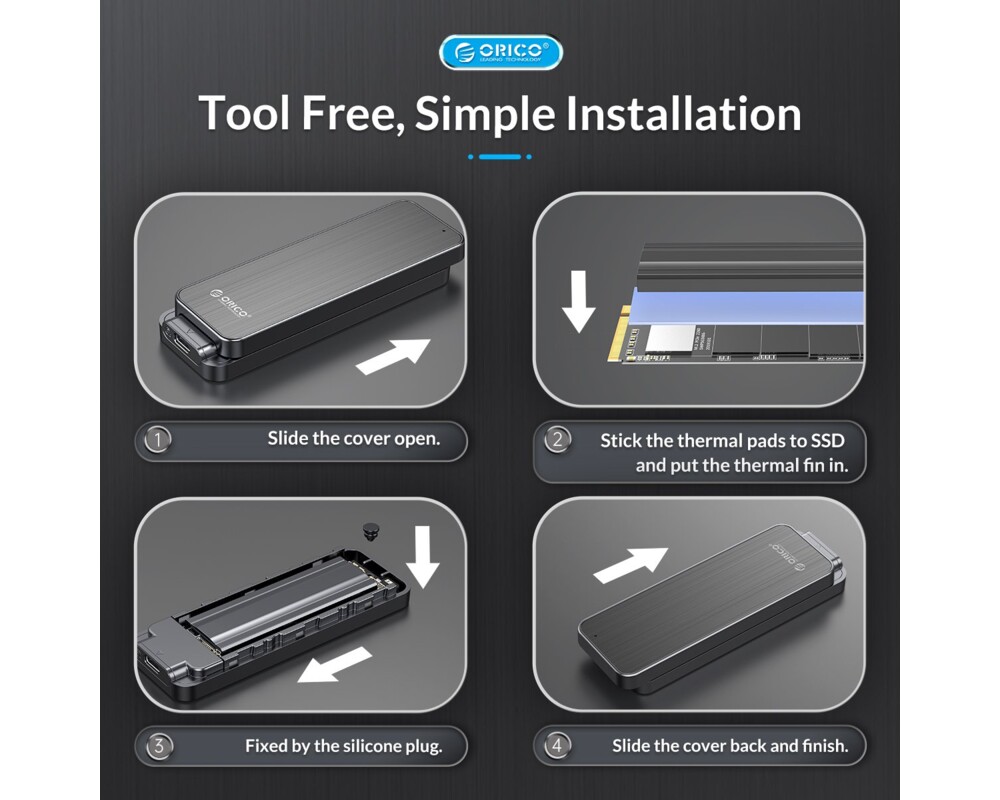 Аксесоар за съхранение Orico външна кутия за диск Storage - Case - M.2 NVMe M key - USB3.1 Gen2 Type-C 17