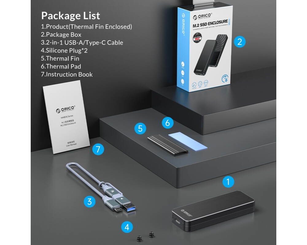 Аксесоар за съхранение Orico външна кутия за диск Storage - Case - M.2 NVMe M key - USB3.1 Gen2 Type-C 22