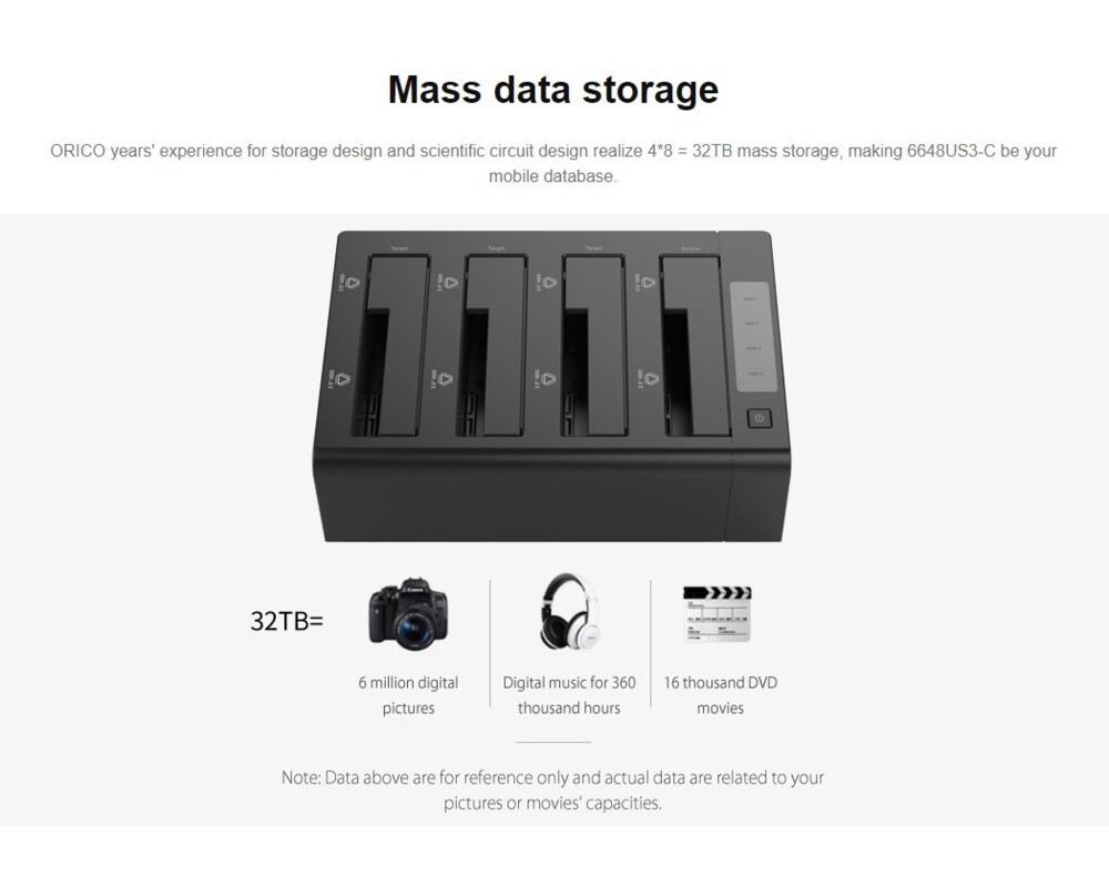 Аксесоар за съхранение Orico докинг станция Storage - HDD/SSD Dock/Duplicator - 4x 2.5 and 3.5 inch USB3.0 7