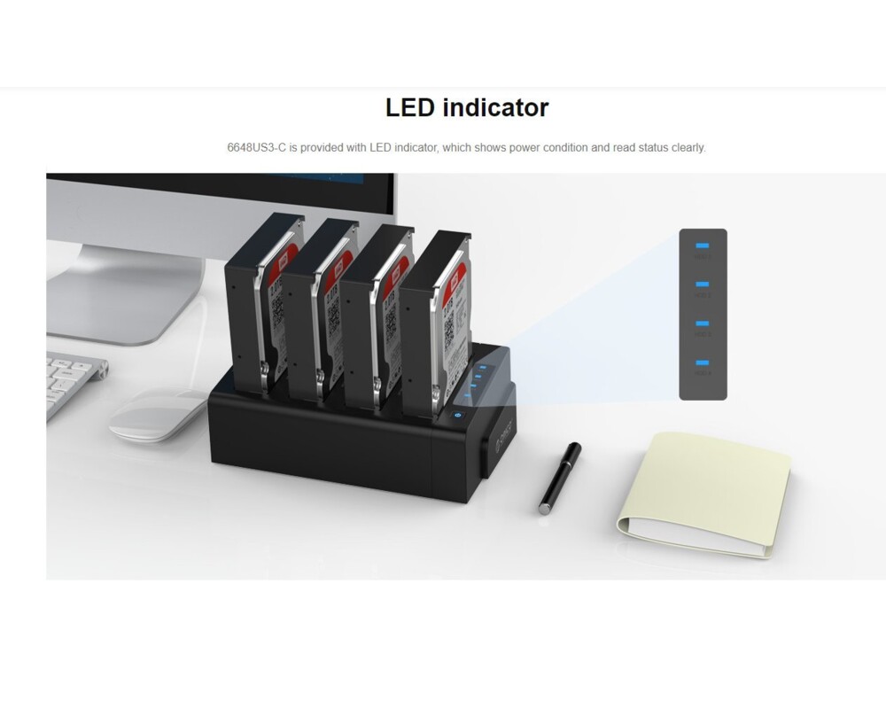 Аксесоар за съхранение Orico докинг станция Storage - HDD/SSD Dock/Duplicator - 4x 2.5 and 3.5 inch USB3.0 14