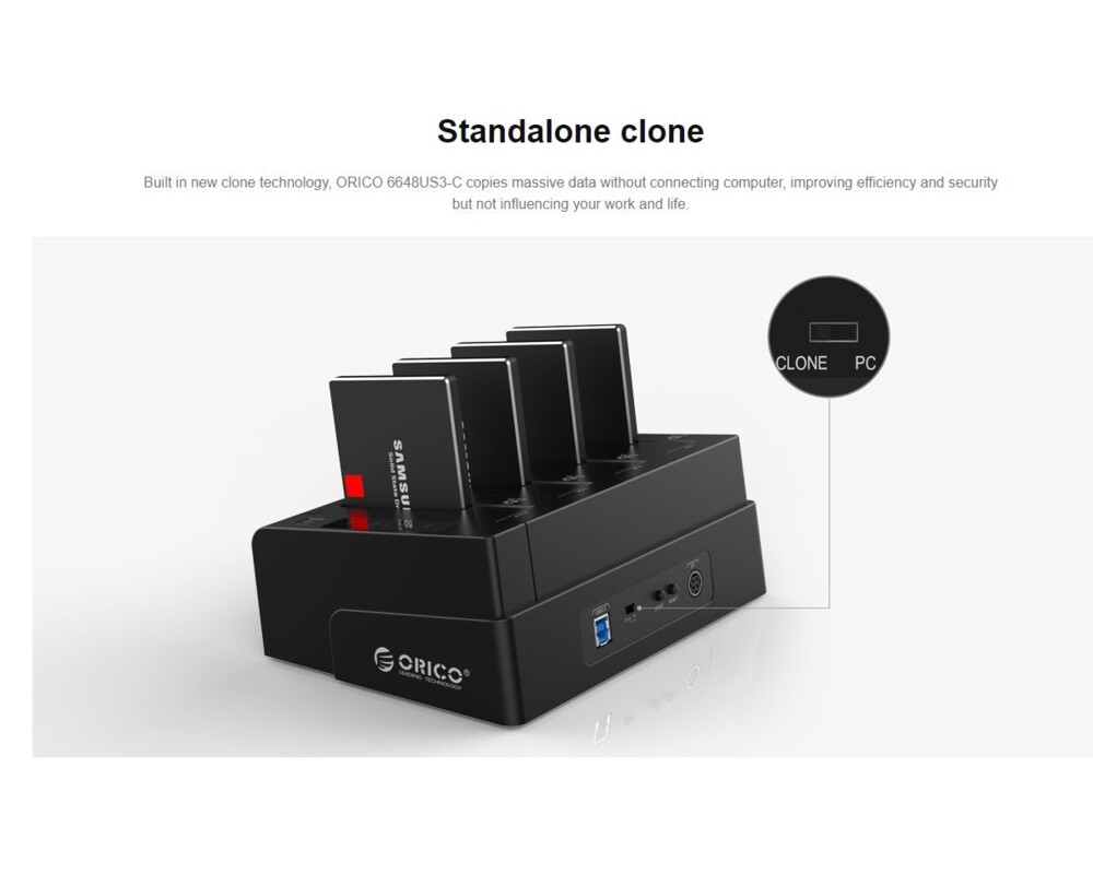 Аксесоар за съхранение Orico докинг станция Storage - HDD/SSD Dock/Duplicator - 4x 2.5 and 3.5 inch USB3.0 8