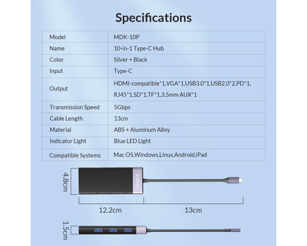 Докинг станция Orico Type-C Docking Station Power Distribution 3.0 87W - HDMI 24