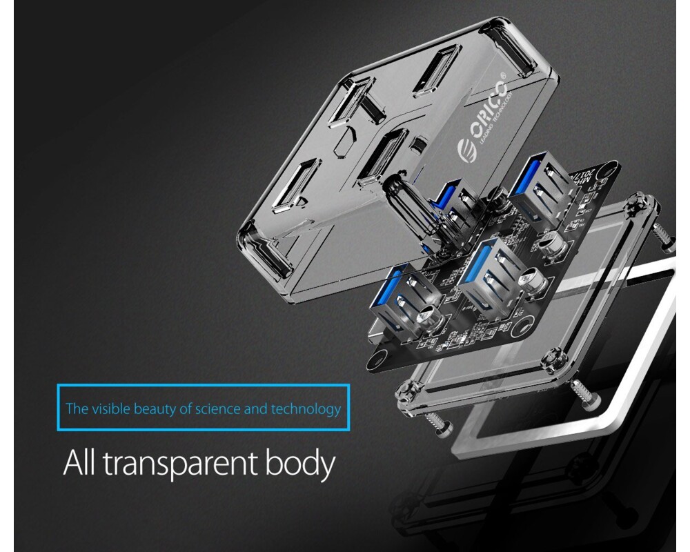 USB хъб Orico USB3.0 HUB 4 port transparent 7