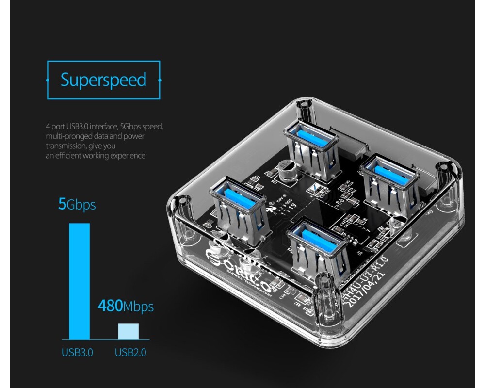 USB хъб Orico USB3.0 HUB 4 port transparent 12