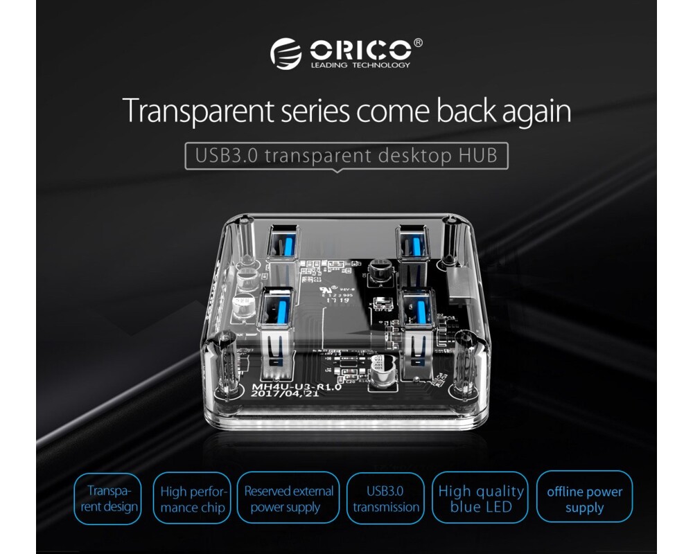 USB хъб Orico USB3.0 HUB 4 port transparent 6