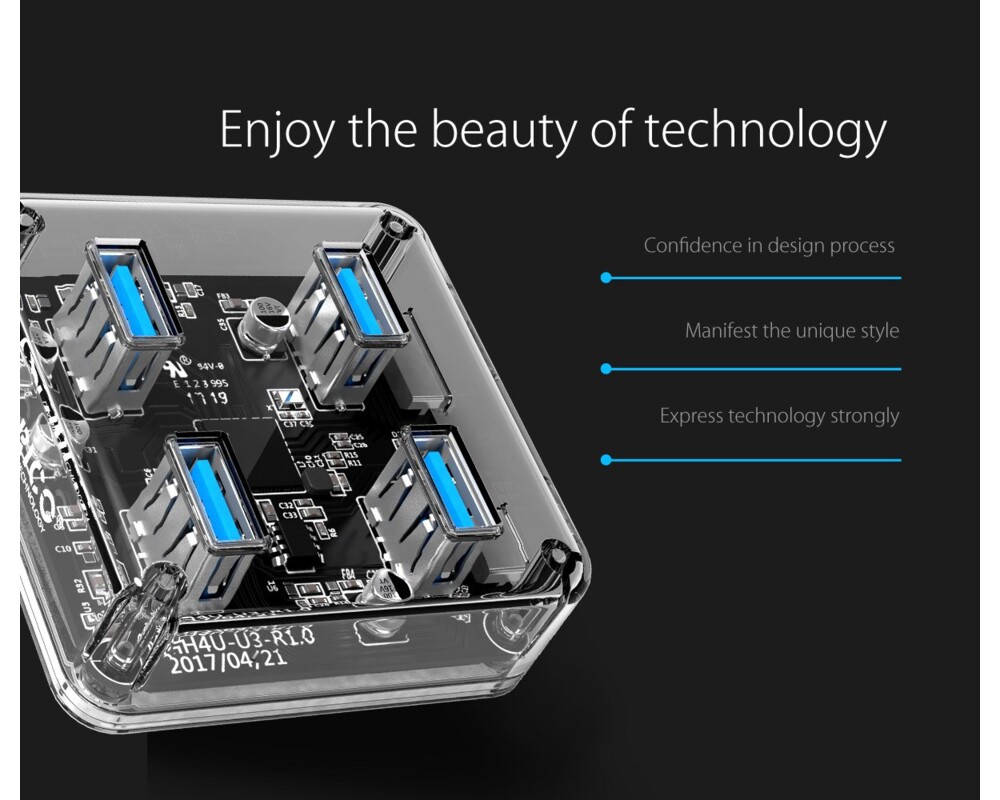 USB хъб Orico USB3.0 HUB 4 port transparent 8