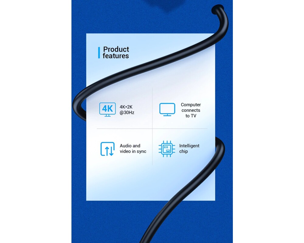 Кабел Vention кабел Cable DisplayPort to HDMI 1.5m - 4K 3