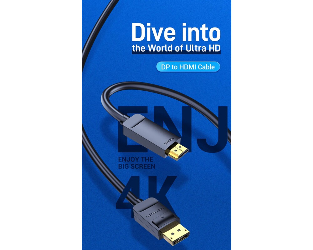 Кабел Vention кабел Cable DisplayPort to HDMI 1.5m - 4K 2