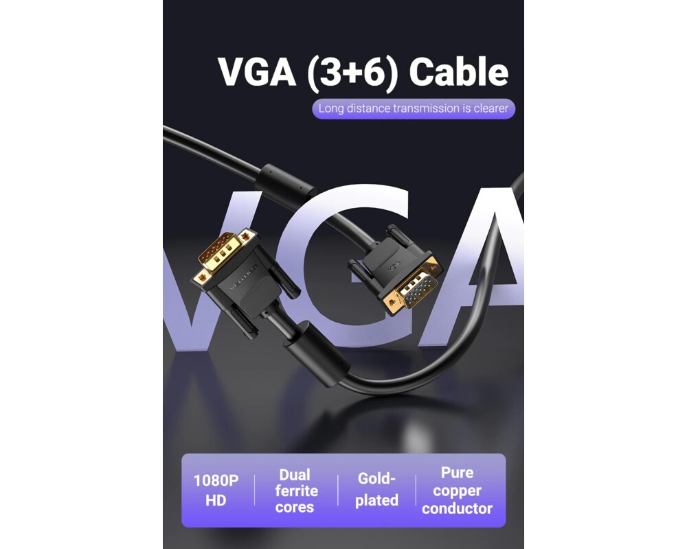 Кабел Vention Кабел за монитор Cable VGA HD15 M / M 2.0m Gold Plated 4