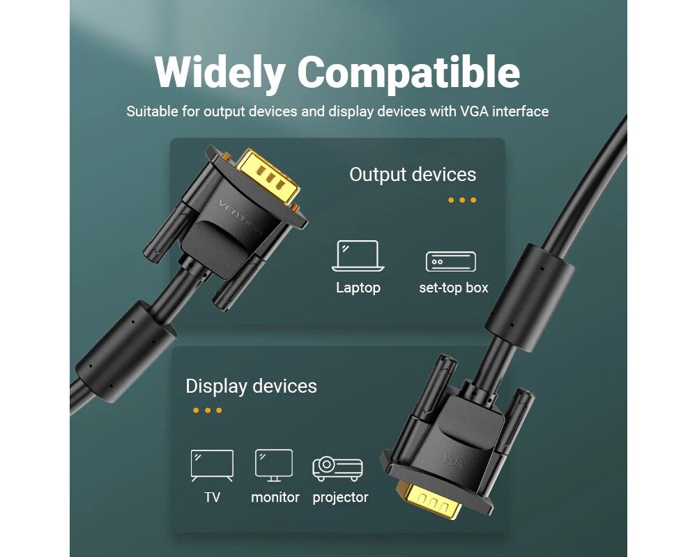 Кабел Vention Кабел за монитор Cable VGA HD15 M / M 1.0m Gold Plated 3
