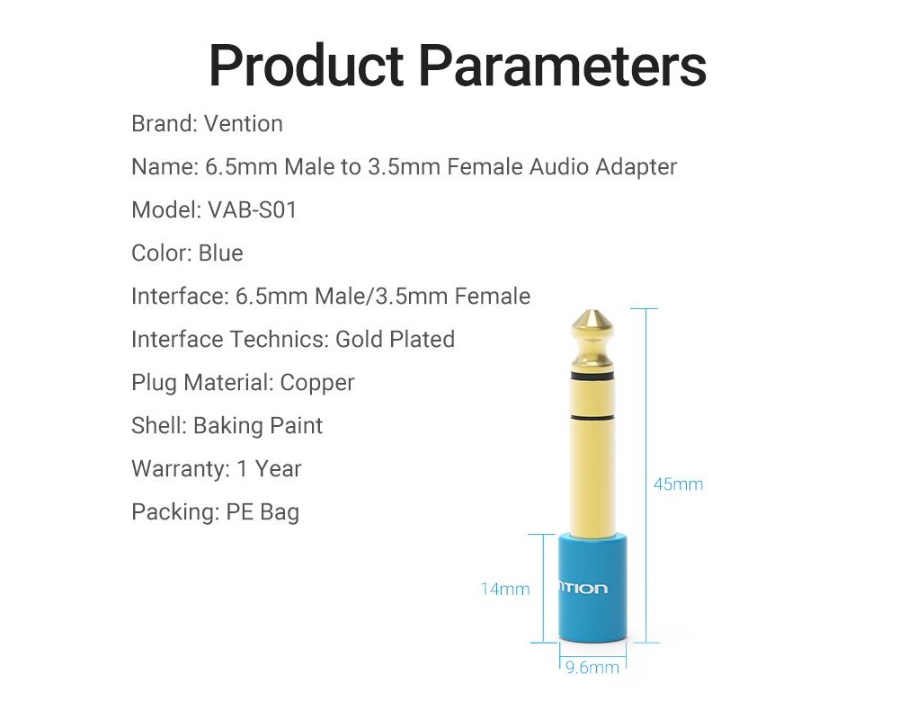 Адаптери Vention адаптер Adapter Audio 6.5mm M /... 10