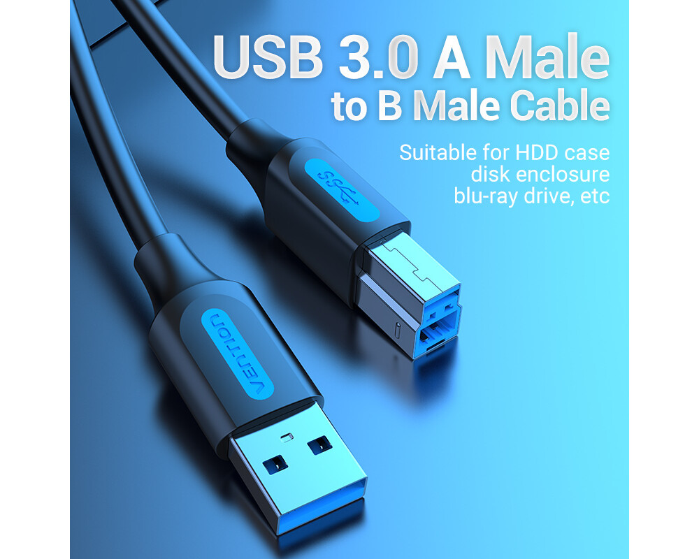 Кабел Vention Кабел USB 3.0 AM / BM - 1.5M Bla... 2