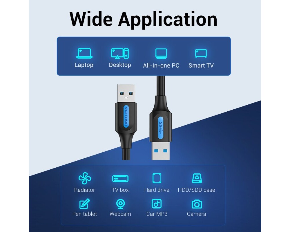 Кабел Vention Кабел USB 3.0 AM / AM - 1.5M Bla... 3