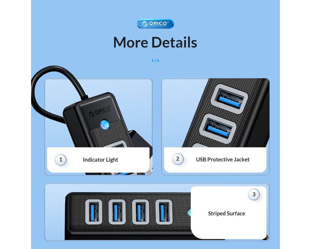 USB хъб Orico хъб HUB USB3.0 4 port Black - PW4U... 5