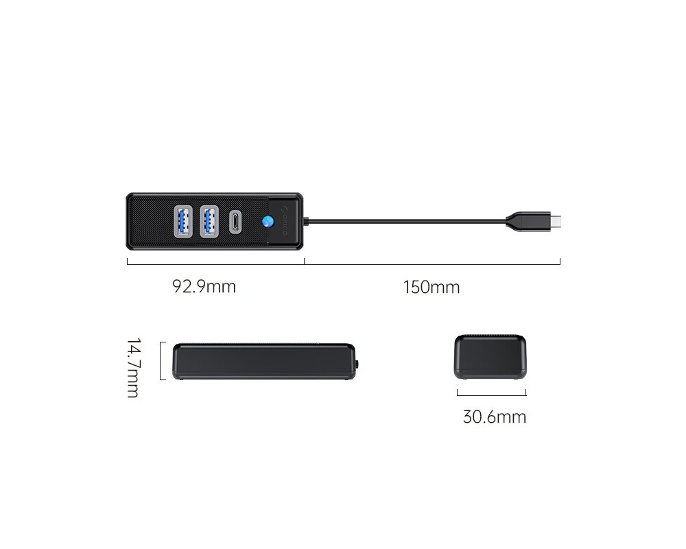 USB хъб Orico PWC2U-C3-015-BK-EP USB-C към 2x USB 3.0 + USB-C черен 17