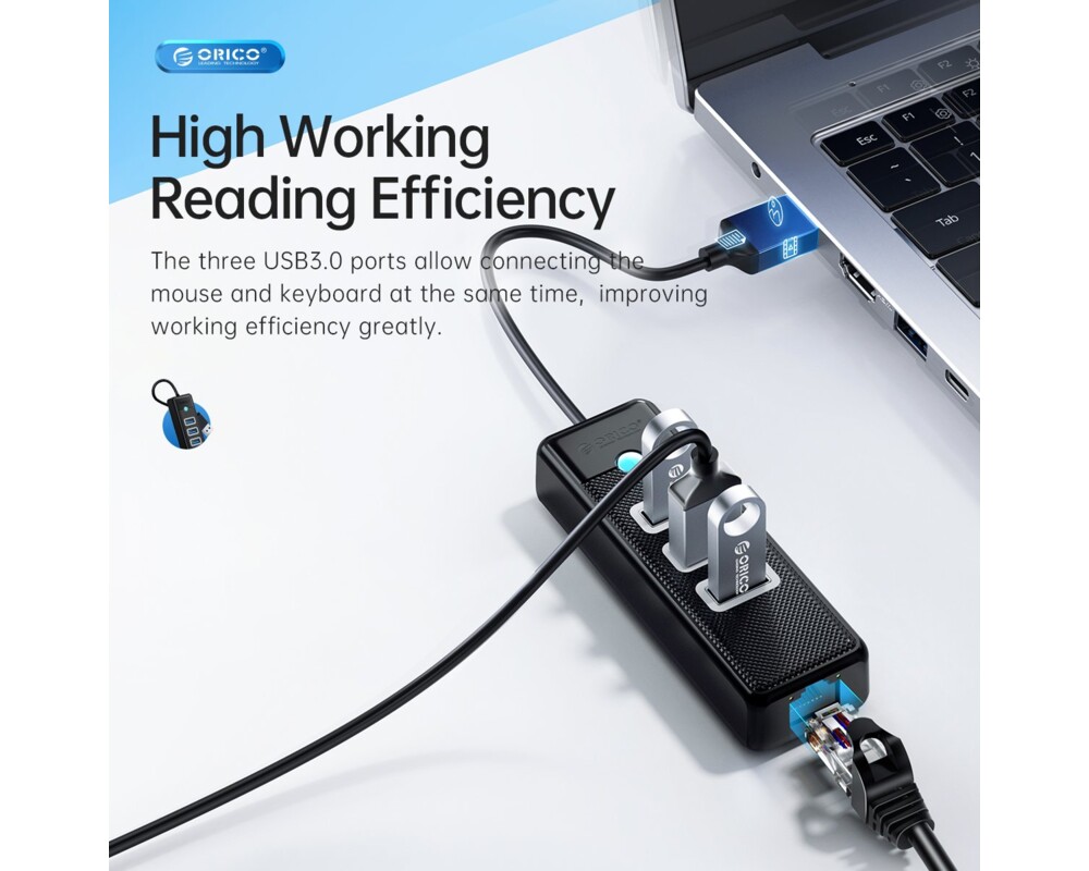 USB хъб Orico HUB USB3.1 3 port + LAN 1000M - PW... 6